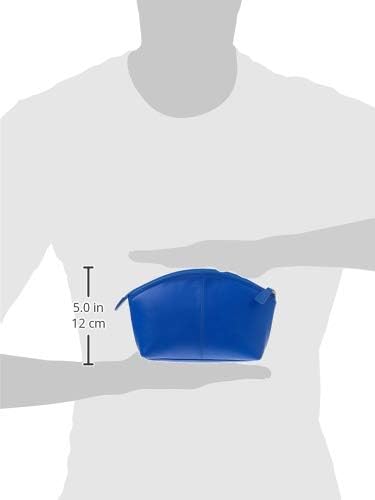 ili New York Genuine Leather Cosmetic Pouch - RFID Blocking Leather Travel Organizer Bag with Top Zip Closure and Interior Zip Pocket, Compact Lightweight Make Up Bags, Cobalt