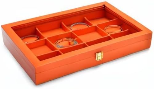 Oirlv Premium Leather Jewelry Organizer Tray with Acrylic Lid Bracelet Bangle Necklace Display Case Drawer Insert 12 Gird Jewelry Case
