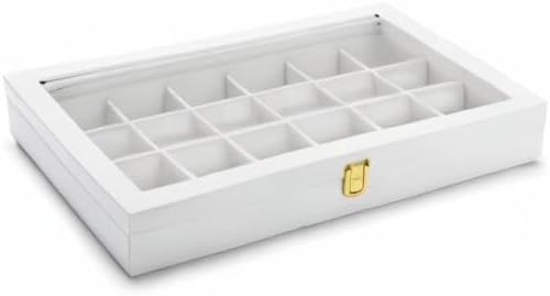 Oirlv Premium Blue Leather 24 Grid Jewelry Tray with Transparent Lid Earrings Rings Organizer Box Stackable Jewelry Box Drawer Inserts Women Gift