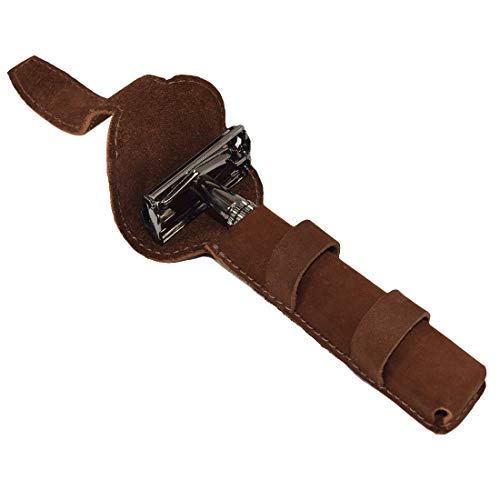 Hide & Drink, Leather Double Edge Safety Razor Protective Case, Shaving Travel Pouch, Handmade Includes 101 Year Warranty (Swayze Suede)