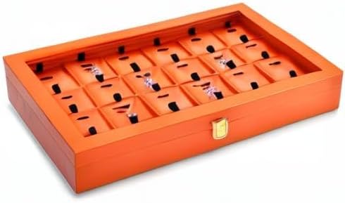 Oirlv Premium Leather Jewelry Tray with 24 Grid Removable Jewelry Cards Necklace Organizer Box with Transparent Acrylic Lid Necklace Pendant Display Case