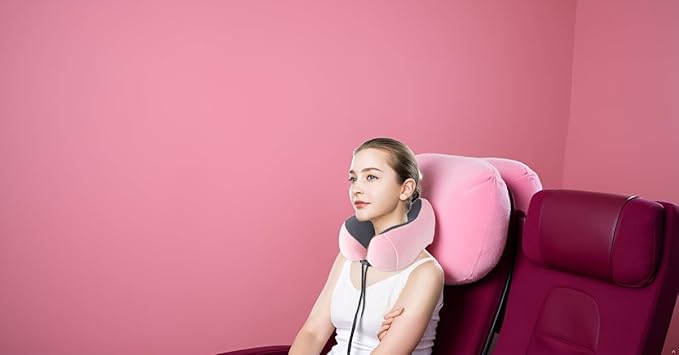 Airplane Travel Neck Pillow, 100% Memory Foam Ergonomic Neck Support, Airplanes Neck Pillow with Washable Cover Travel Essential for Flight Car & Office Includes Eye Masks, Earplugs & Carry Bag (Pink)
