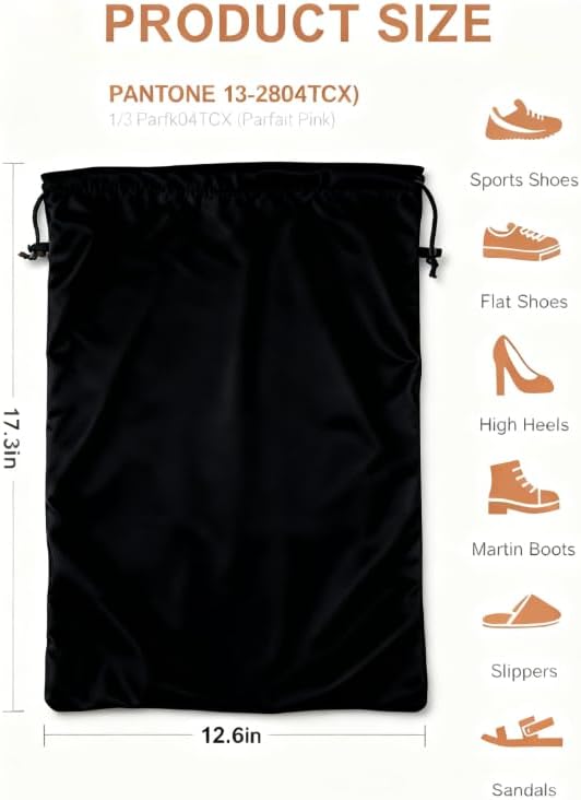 FantasyLife Shoe Bags for Travel, Washable Dust Bags for Storage & Packing, Flannel Shoe Pouch with Drawstring Closure for Purses, Handbags, Shoes & Toys (4, Black Beauty)