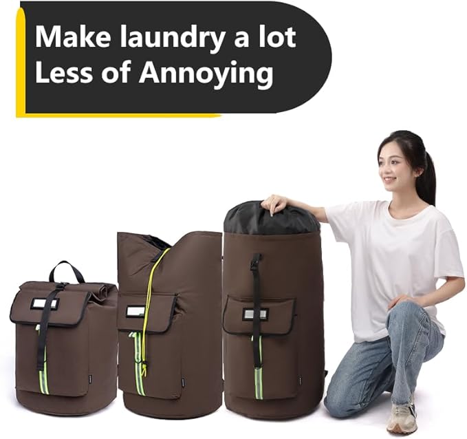 laundry bag backpack,extra-large heavy duty laundry bags,laundry backpack for college students,drawstring closure (Brown)