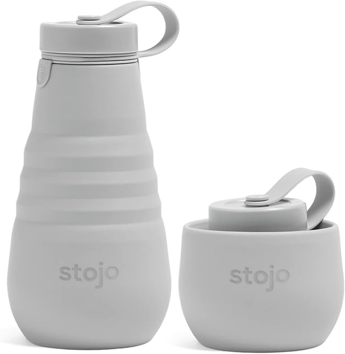 STOJO Collapsible Water Bottle – Cashmere Gray, 20oz / 592ml - Leak-Proof Reusable Silicone Travel Cup for Hot & Cold Drinks - Microwave & Dishwasher Safe