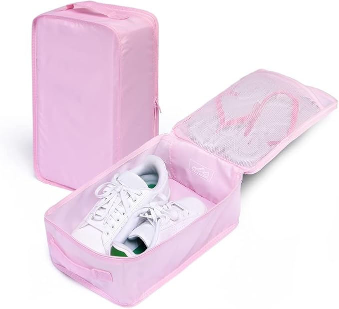 Travel Shoe Bags, Foldable Waterproof Shoe Pouches Organizer-Double Layer (4 Pink Shoe Bags)