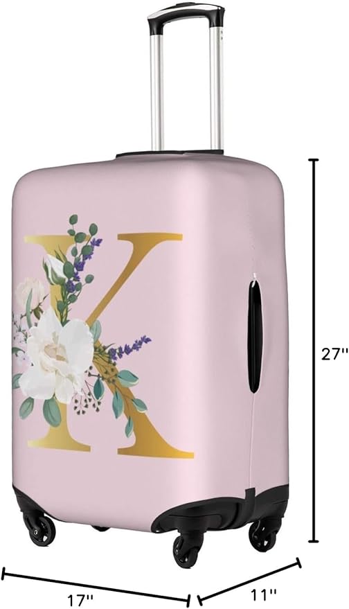 Flower Letter K Pink Luggage Cover Elastic Washable Stretch Suitcase Protector Anti-Scratch Travel Suitcase Cover for Kid and Adult L (25-28 inch suitcase)