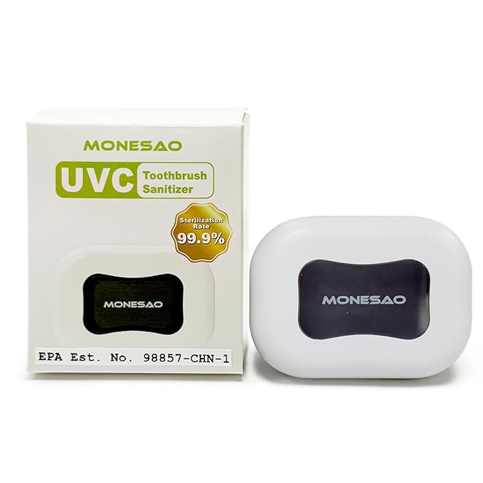 MONESAO Toothbrush Sanitizer Case, Portable Mini Toothbrush Covers with Holder, Rechargeable Travel Home Toothbrush And Holder, Cleaner Case for All Electric & Manual Toothbrushes (White)