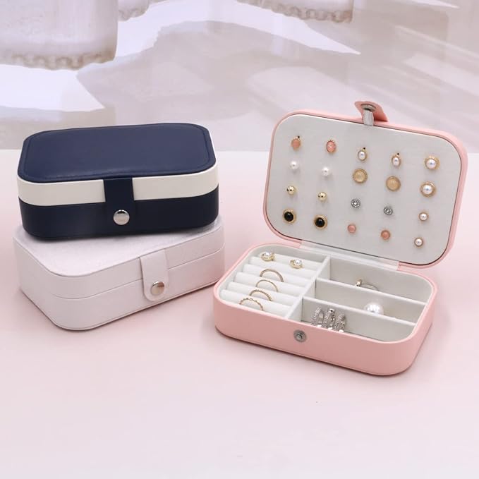 Jewelry Box For Girls | PU Leather Travel Jewelry Case | Jewelry Boxes For Women | Jewelry Organizers And Storage | Box For Earring, Ring, Necklace - Bridesmaid Gifts For Women (Blue)