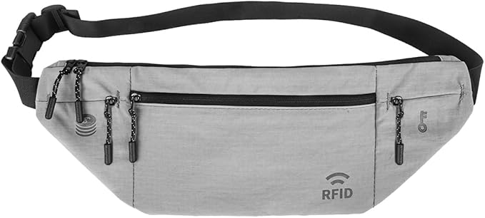Travel Money Belt for Men and Women hidden slim passport holder - travel wallet with RFID blocking under clothes to protect Cash, Credit Cards and Documents (GRAY)