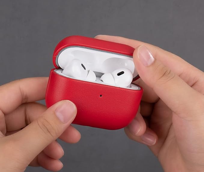Lopie AirPods Pro 2nd Gen Leather Case - Red, Protective Case Fully-Wrapped with Top Grain Leather, 360-Degree Protection, Lightning Port Access, Support & Warranty