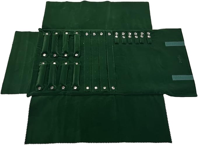 UnionPlus Velvet Jewelry Case Roll Bag for Necklace Bracelet Earrings Rings Multi-compartments, Great Jewelry Organizer for Travel, Blackish Green