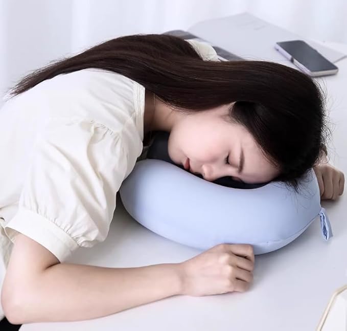 Memory Foam Travel Neck Pillow - Ergonomic & Compact Design for Airplane, Car Rides and Long Journeys (Gray)