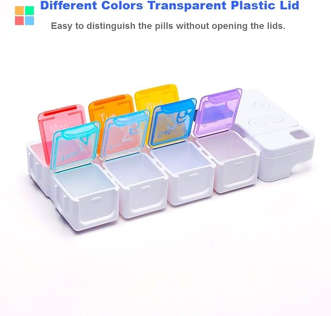 7 Day Medicine Pill Organizer, 4 Reminder Alarms, Loud Sound, 7 Large Compartments, Large Screen, Moisture-Proof, Dust-Proof, Travel Weekly/Daily Pill Box/Organizer/Case/Container/Dispenser, TBSoon