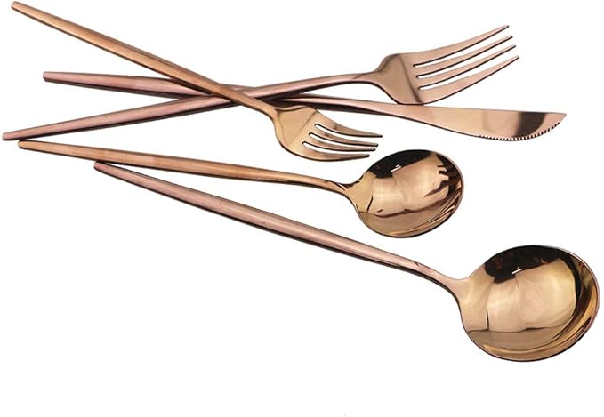 Rose Gold Silverware Set, JASHII 20-Piece Stainless Steel Flatware Cutlery Set for 4, Elegant Hourglass Polished Mirror Finish, Ideal for Home Hotel Wedding Festival Party, Dishwasher Safe