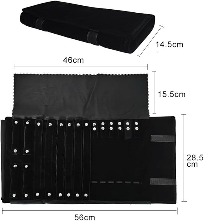 Velvet Travel Jewelry Case Roll Bag Organizer for Necklace Bracelet Earrings Ring (Black) (Black(2+6+6))