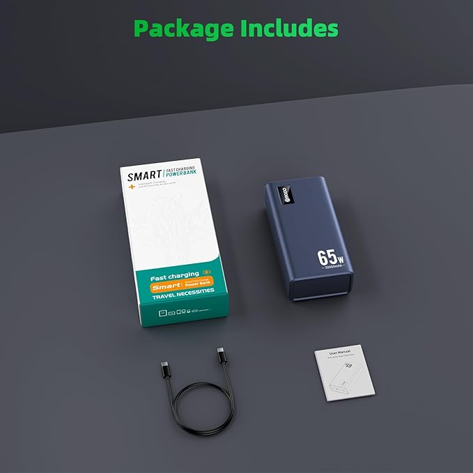 Power Bank Fast Charging 50000mAh, 65W Laptop Portable Charger USB C Compatible with MacBook Dell, PD External Battery Bank Compatible with iPhone 14/13, Cell Phone, Tablet, 3 Output &1 Input (Blue)