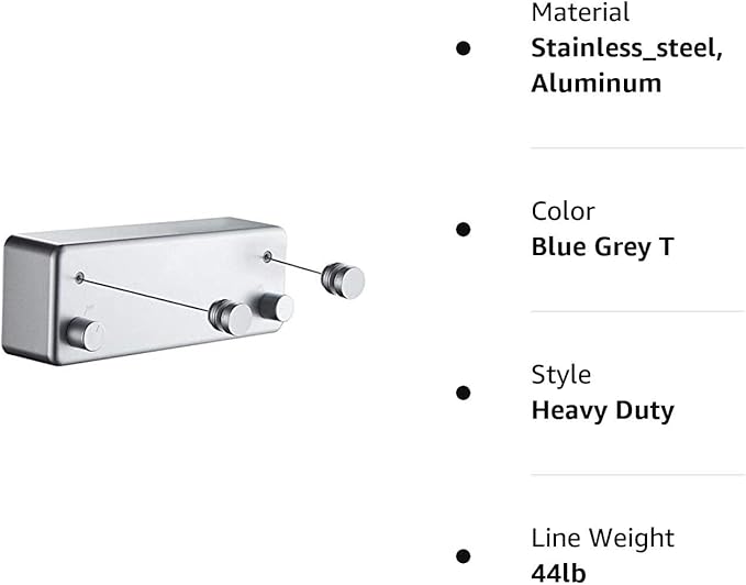 JOOM Retractable Clothesline Indoor Double Clothes Lines retracting | Heavy Duty for Drying Laundry line Outdoor|Wall Mounted Stainless Steel 13.8Feet Two line (Blue Grey)