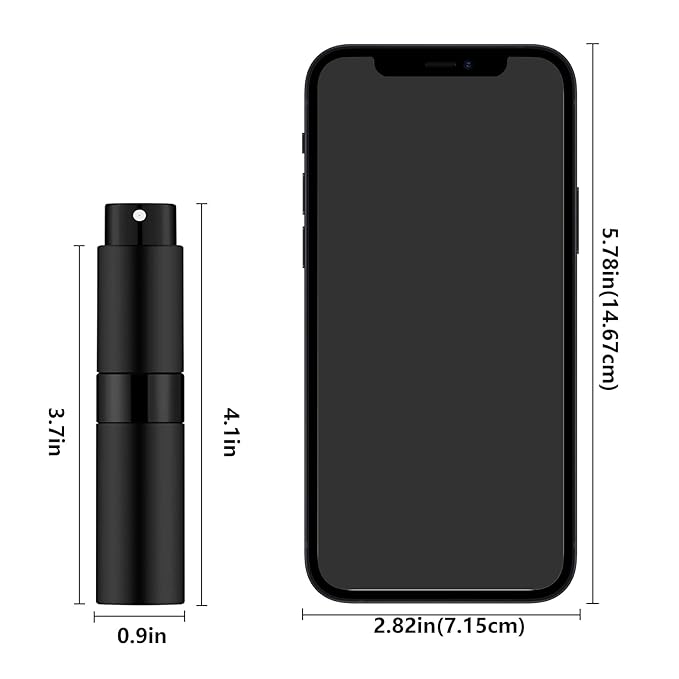 Lil Ray 8ml Portable Mini Perfume Atomizer(4 PCS),Refillable Empty Small Spray Bottle for Travel, Twist Type Pocket Cologne Sprayer (Matte Black&Silver)
