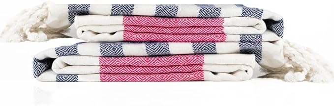 Cotton Turkish Beach Towel with Towels Oversized 36"x72" Pool Absorbent Extra Large Quick Dry Sand Travel Towel (Rosé & Riviera, 2 Pack)