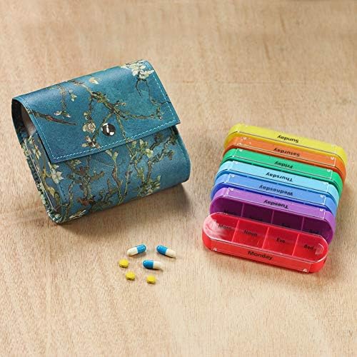 Pill Organizer,LIZIMANDU Weekly Travel Pill Case Box Medication Reminder Daily AM PM, Day Night 7 Compartments,for 4 Times A Day, 7 Days a Week-Includes Leather PU Carrying Case(Peach Blossom)