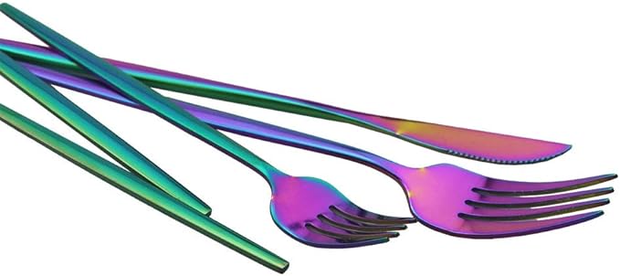 JASHII Shiny Rainbow Silverware Set, 30-Piece Stainless Steel Satin Finish Flatware, Kitchen Utensils, Mirror Polished Tableware Cutlery for Home and Restaurant, Dishwasher Safe