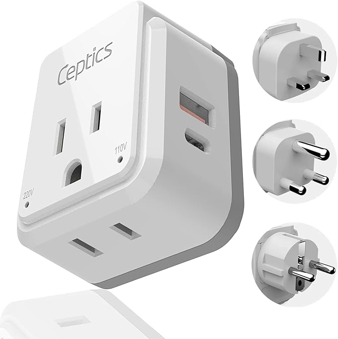 Ceptics South Africa Power Adapter Travel Set - 20W PD & QC, Fast & Safe with Dual USB & USB-C - 2 USA Outlet - Use All Over Africa, Zimbabwe, Morocco - Includes Type E/F, M, G SWadAPt Attachments