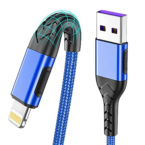 Durcord USB A to Liightning Cable, 3-Pack 10ft Fast Charging Cord Compatible with Phone Blue