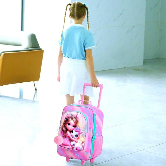 Kids Luggage for Girls, Cute Princess and Unicorn Rolling Suitcase Wheels for Children Toddler