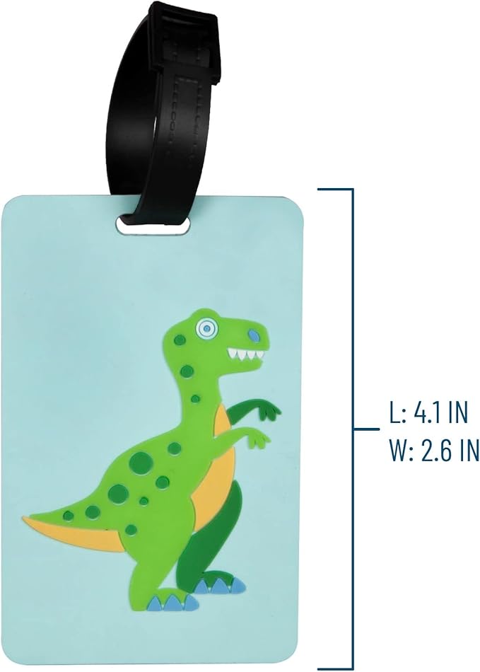 Wildkin Kids Luggage Tags – Set of 2, Durable Bag Tags w/Info Card for Suitcases & Backpacks - Dinosaur