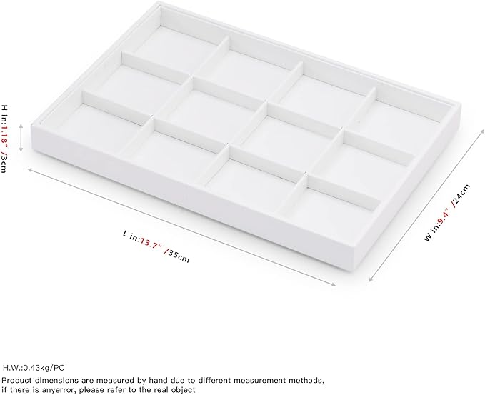 Oirlv Premium White Leather Stackable Jewelry Tray 12 Grid Jewelry Drawer Organizer Trays for Bracelets Earrings