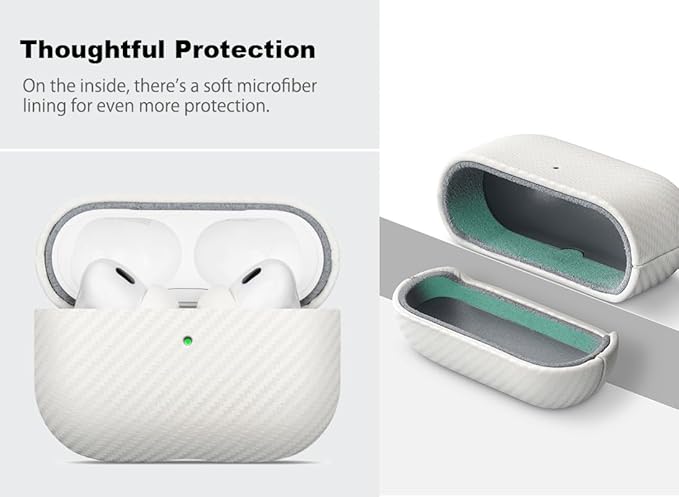 Leather Case - for AirPods Pro 2 Case Cover - Selected Skin-Friendly Leather, Carbon Fibre Texture, Handmade Drop Protective Hard Cover for AirPods Pro 2nd Generation Earbuds - White