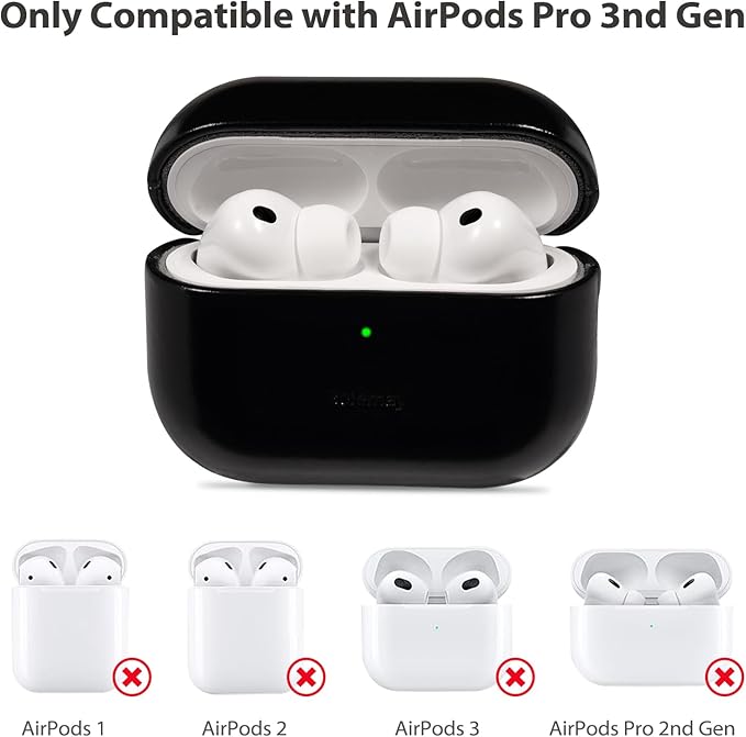 Belemay Handcrafted Oil-Waxed Leather Case for AirPods Pro 3rd Gen (2025), Genuine Cowhide, Smooth Glossy Lively Two-Tone Patina, Compatible with MagSafe, Compatible with Airpods Pro 3, Obsidian Black