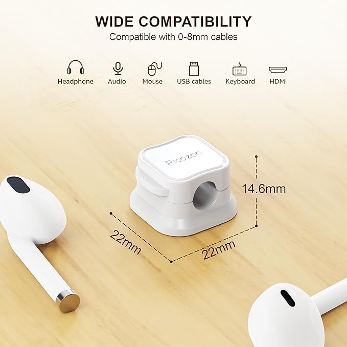 15 Pack Magnetic Cable Clip Organizer Cord Holder, Picozon Adhesive Cable Management, Wire Phone USB Charger Cable Holder, Keeper Organizer for Office Home Desktop Table - White