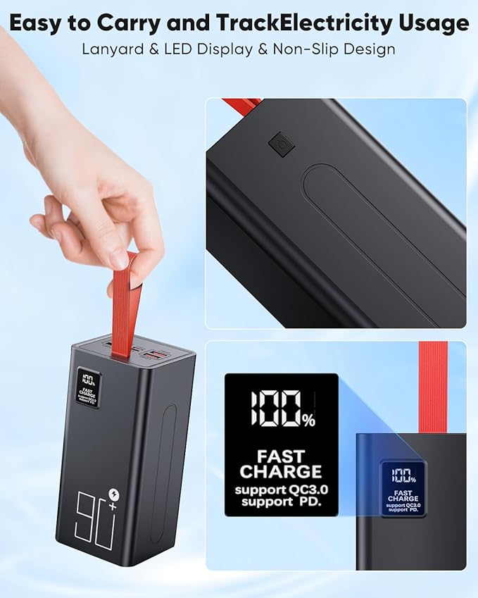 90000mAh High Capacity Power Bank, 30W Fast Charging Portable Charger PD&QC 3.0, 5 Output 2 Input Large Powerbank with LED Display USB C Battery Pack Charger Portable for Outdoor Camping Travel