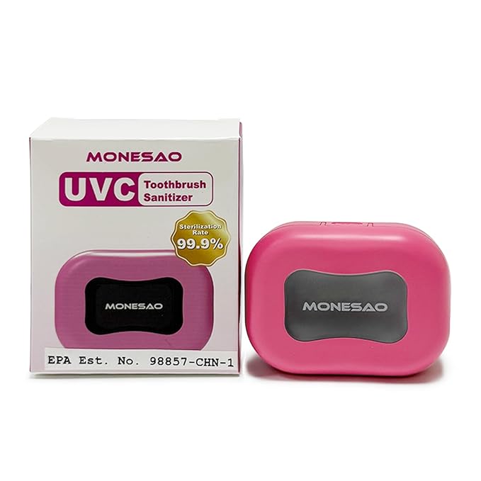 MONESAO Toothbrush Sanitizer Covers, Toothbrush Case with Violet Light - Rechargeable Cleaner Case - Auto Home Travel Tooth Brush Cap Box for Any Electric and Manual Toothbrushes (Pink)