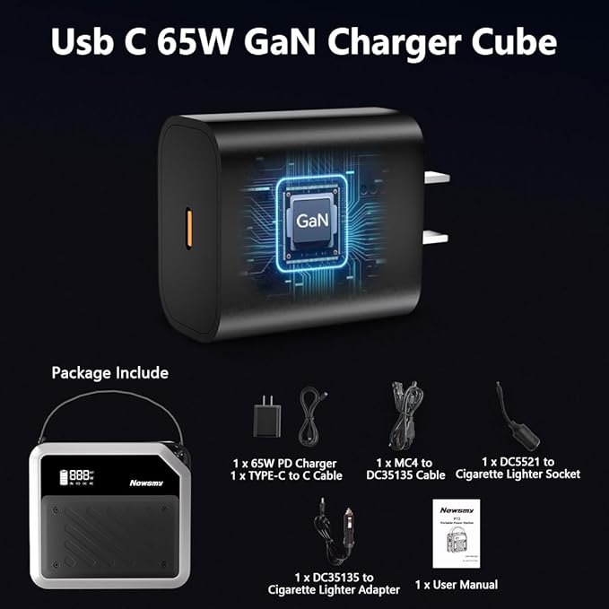 Newsmy Portable Solar Power Station 270Wh/72000mAh, 268W Max Output, 2×100W USB-C PD, LiMnFePO4 Battery with Spotlight for Hiking, Traveling & Emergency, Drone Charging, Compact Power Stations