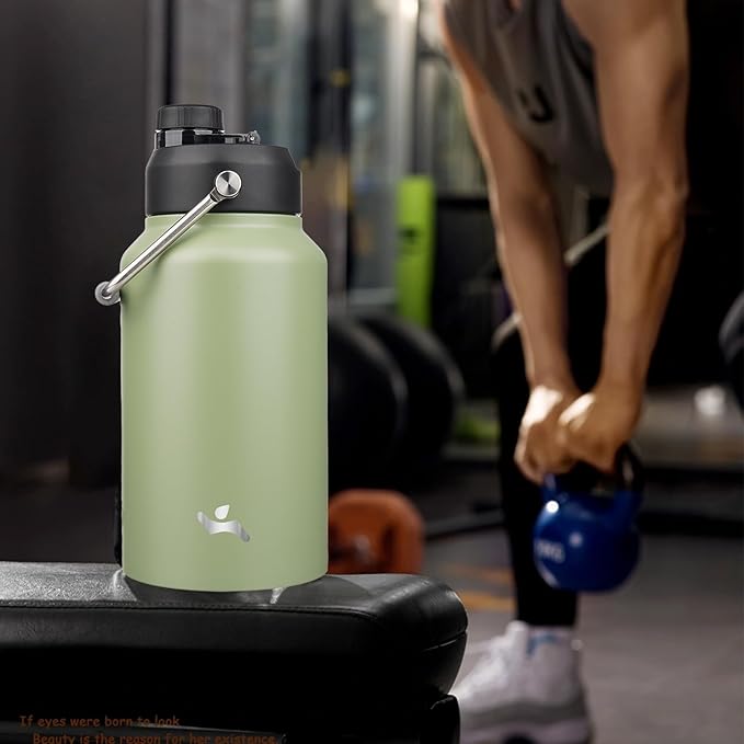 Jug with Handle,87 oz Insulated Water Bottle with Carrying Pouch, Double Wall Vacuum Stainless Steel Metal Bottle,Camp Green
