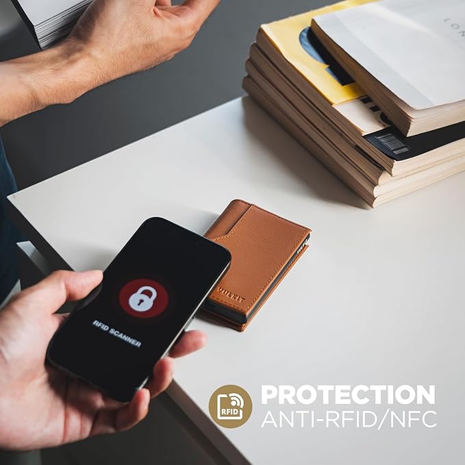 VULKIT Card Holder Wallet with Double ID Windows RFID Blocking Pop Up Wallet Minimalist Design for 12 Cards