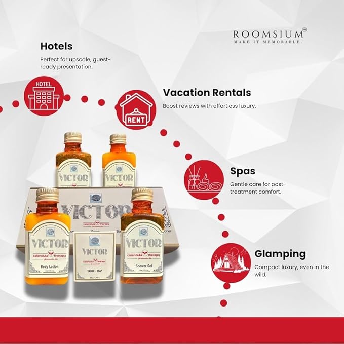 Victor 75-Piece Guest Toiletries Set – 15 Guest Kits with Shampoo, Conditioner, Shower Gel, Body Lotion & Soap – Goji Berry & Calendula, Paraben-Free, Made in Turkey