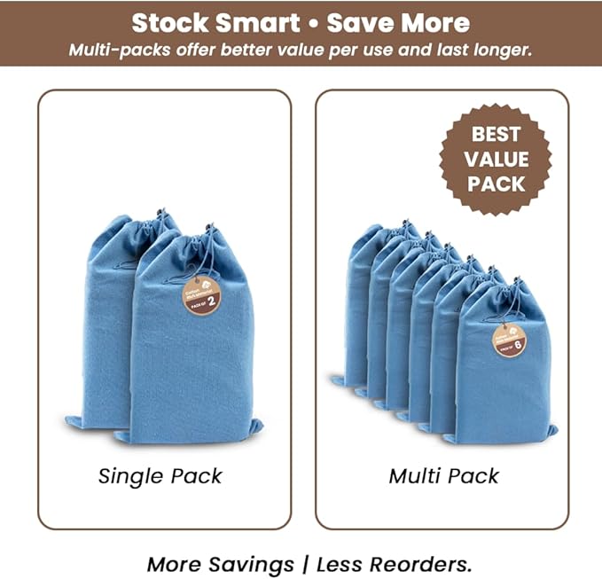 LFH Cotton Rich Shoe Storage Bags with Drawstring, Breathable Reusable Organizer, Perfect For Travel, Dorm, Hotel, College, Gym, Easy to Carry, Machine Washable 12"x17" (Pack of 6) - Sky Blue