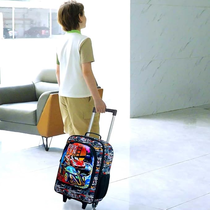 UFNDC Kids Suitcase for Boys, Suspension Bridge Racing Luggage with Wheels,Travel Carry on for Children Toddler Elementary