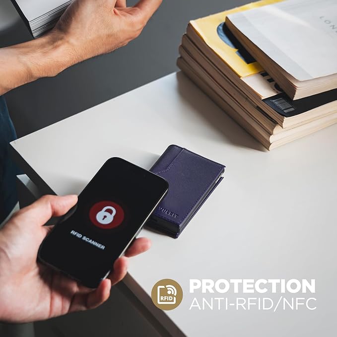 VULKIT Card Holder Wallet with Double ID Windows RFID Blocking Pop Up Wallet Minimalist Design for 12 Cards