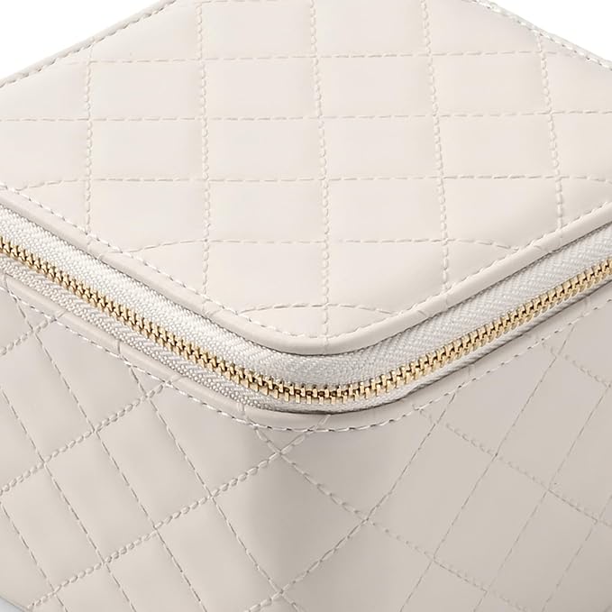 Travel Jewelry Box Organizer - Small Jewelry Case with 6 Small Velvet Zipped Pouches Pockets for Jewelry Necklaces Rings Earrings Storage(White)