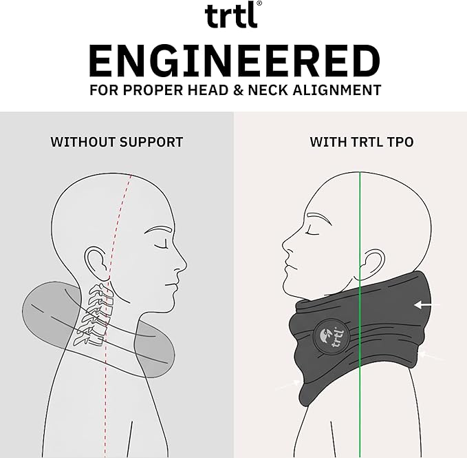 trtl Pillow - Scientifically Proven, Super Soft Neck Support Travel Pillow for Sleeping - Lightweight and Machine Washable - Ergonomic Design for Traveling on Airplanes, Cars, and Trains - Black