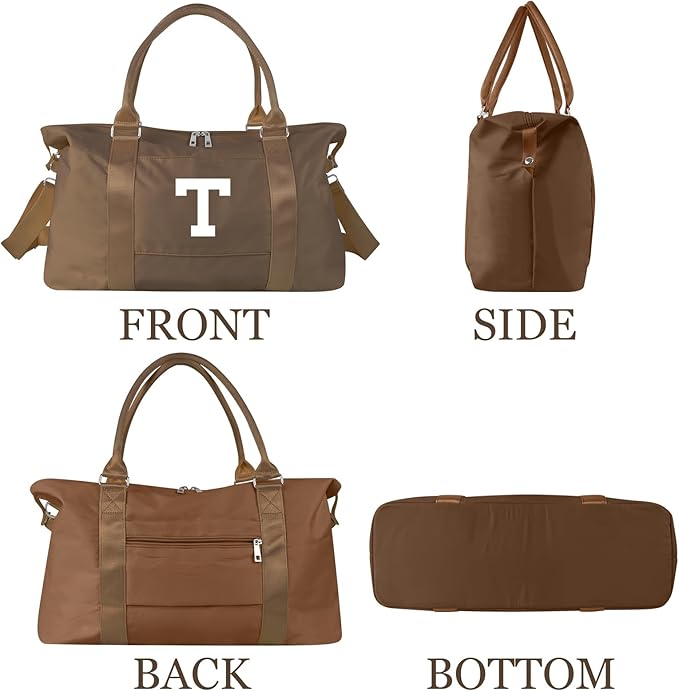 Birthday Graduation Gifts for Daughter,Initial Travel Duffel Bag Sports Gym Bag for Girls Teen Kids Birthday Gifts,Personalized Weekender Bag Carry On Tote Bags Cute Overnight Bag for Women(Brown, T)