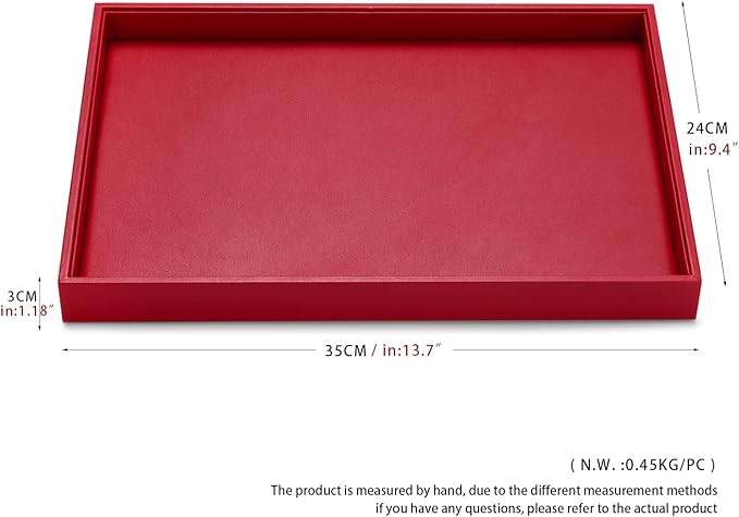 Oirlv Gorgeous Red Leather Jewelry Tray Flat Jewelry Display Tray Stackable Jewelry Organizer Plate