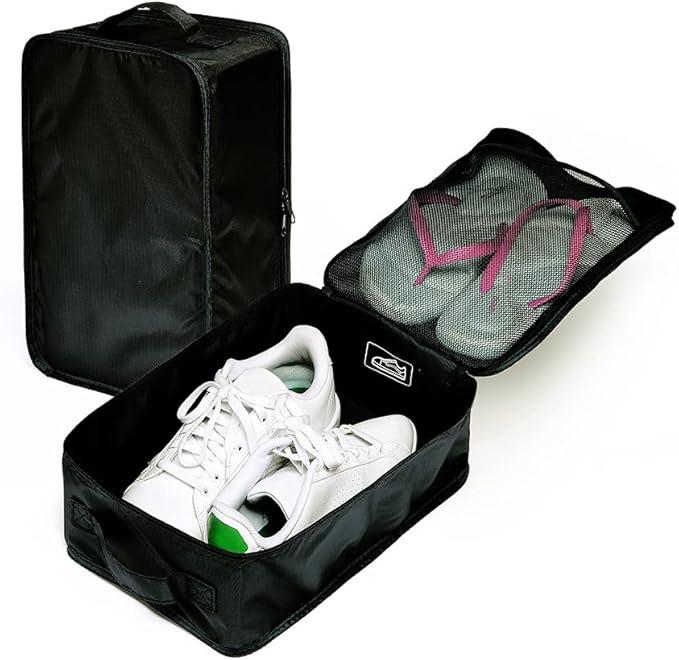 Travel Shoe Bags, Foldable Waterproof Shoe Pouches Organizer-Double Layer (4 Black Shoe Bags)