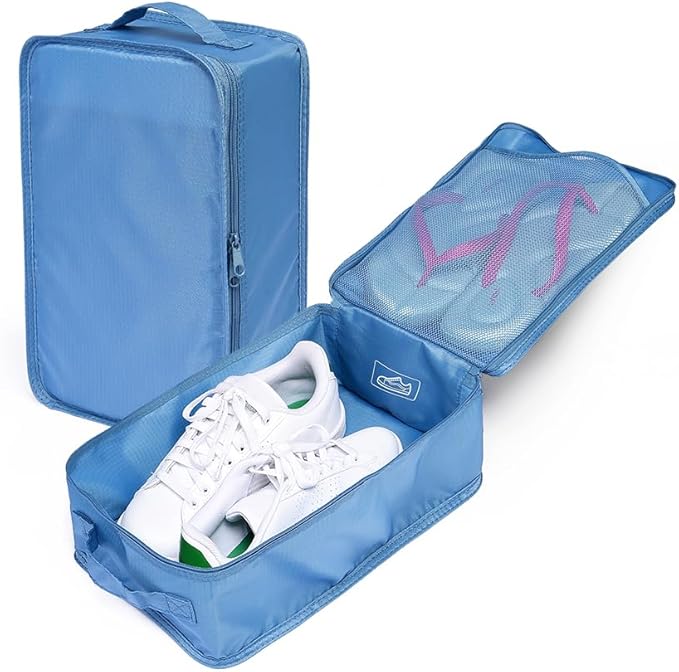 Travel Shoe Bags, Foldable Waterproof Shoe Pouches Organizer-Double Layer (6 Seablue Shoe Bags)