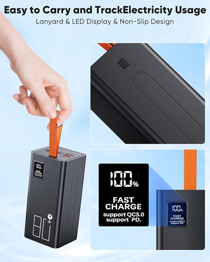 80000mAh Portable Charger Power Bank High Capacity, Fast Charging 30W PD USB C Battery Pack, 5 Output & 2 Input Large Battery Bank with LED Display & Non-Slip Design for Phone Camping Travel Outdoors